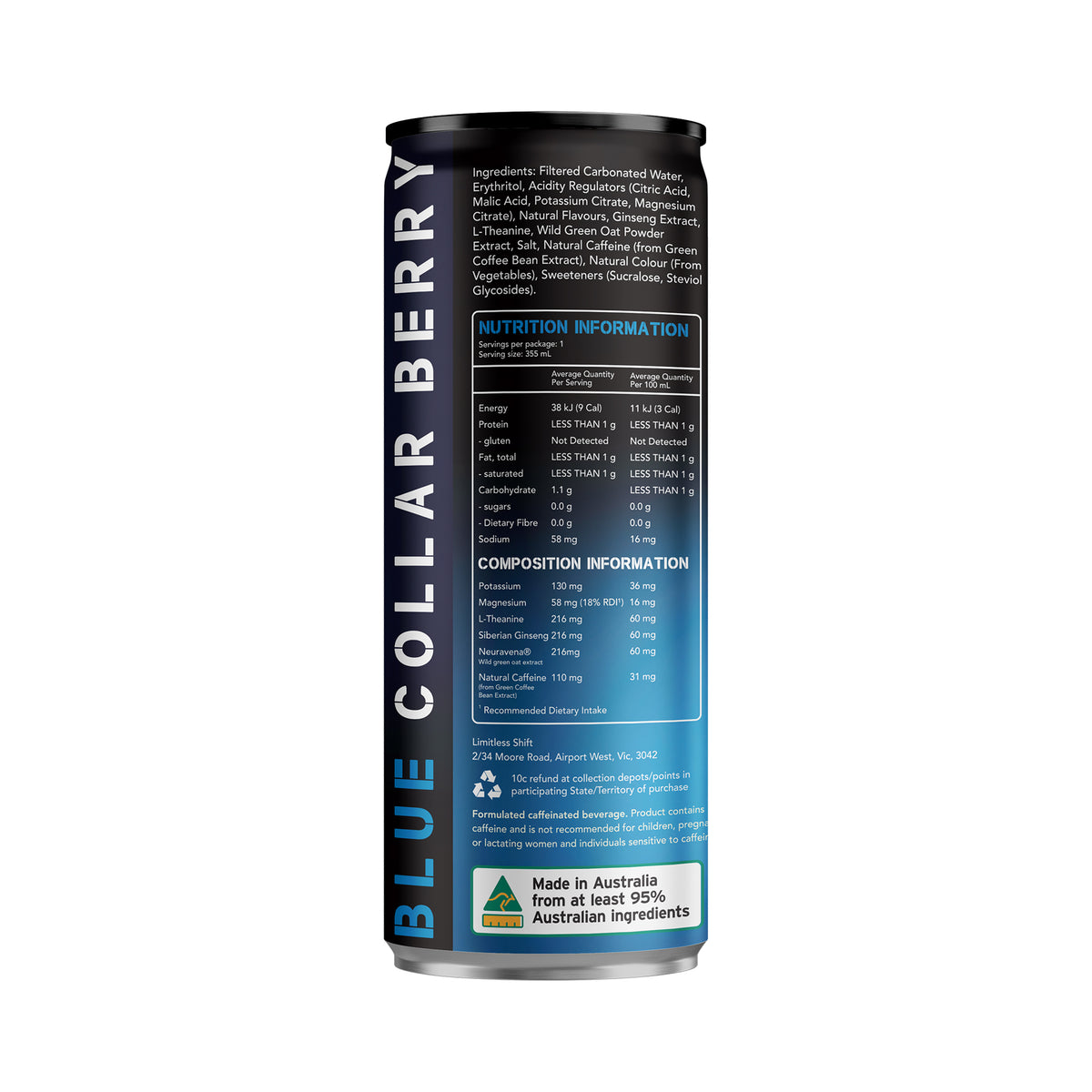 Limitless Shift Blue Collar Berry – Functional Energy Drink 12 x 355mL