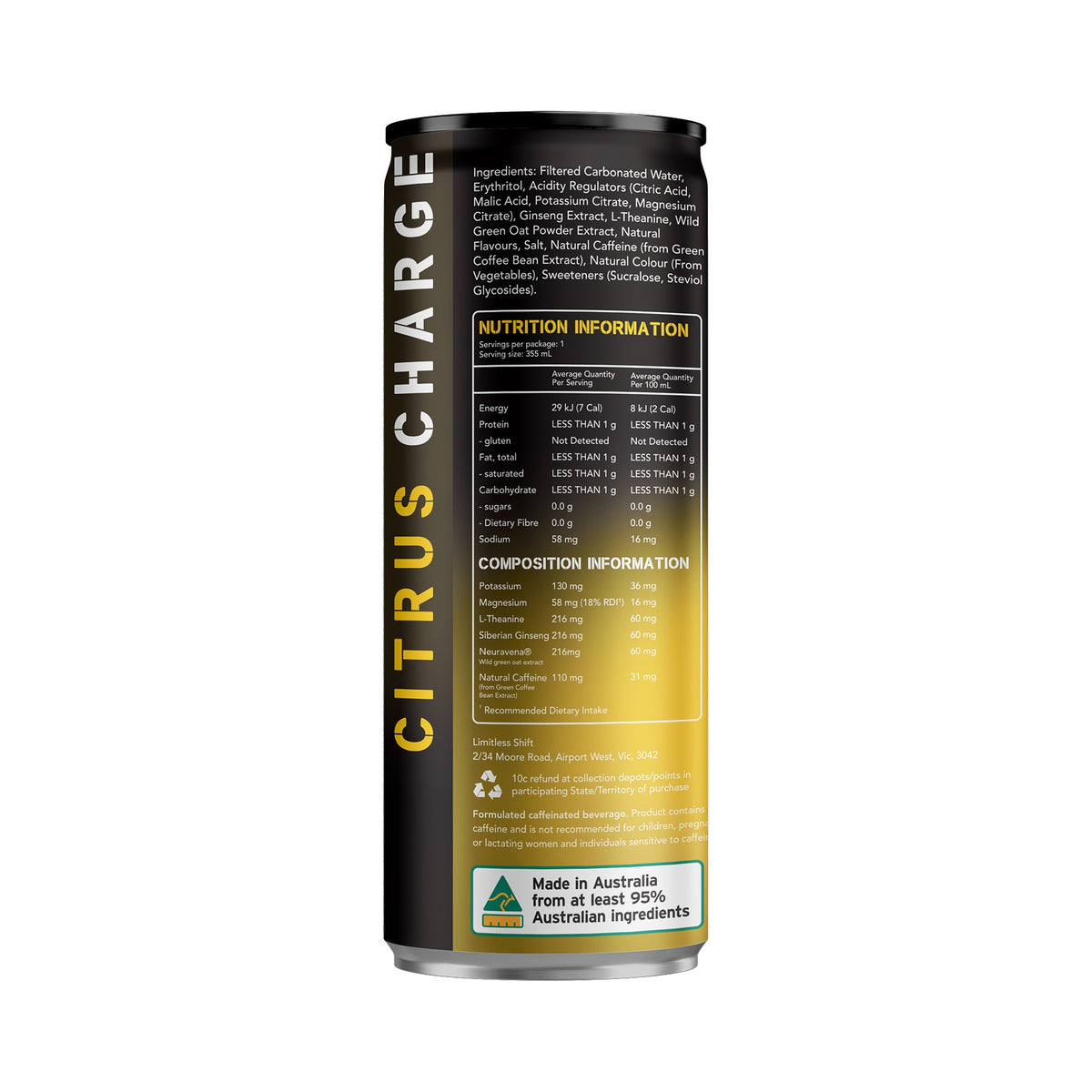 Limitless Shift Citrus Charge – Functional Energy Drink 12 x 355mL